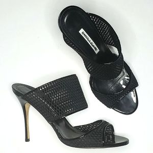 Manolo Blahnik Ripta Black Mesh Net Mule Sandal Heels 38.5